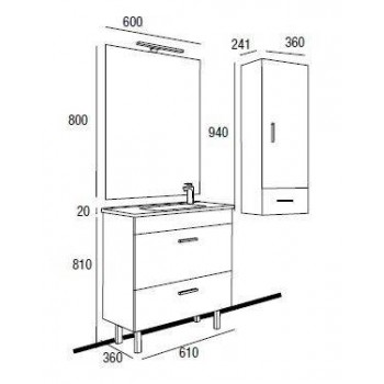 Mobile bagno 600 in legno laccato bianco lucido con lavabo Almagro
