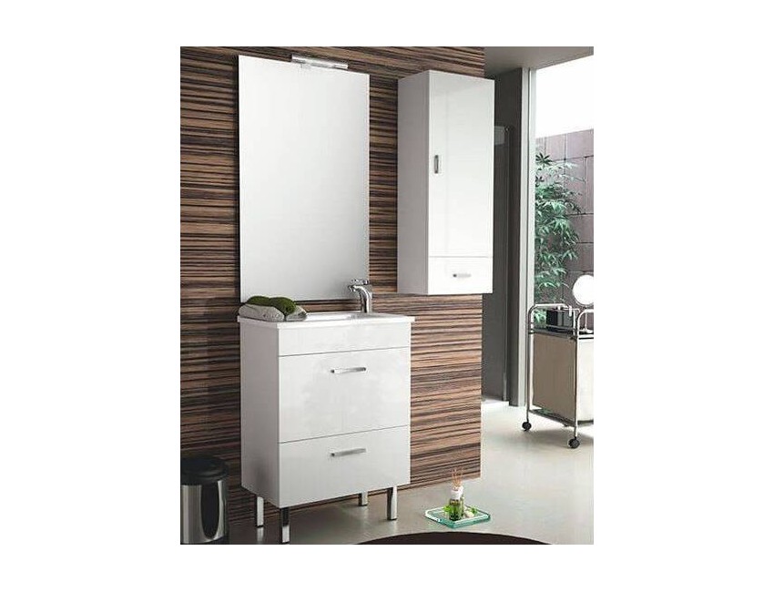 Mobile bagno 600 in legno laccato bianco lucido con lavabo Almagro