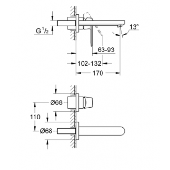 Grohe Miscelatore per lavabo a 2 fori Taglia S Eurosmart Cosmopolitan