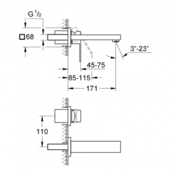 Grohe EUROCUBE Miscelatore per lavabo a 2 fori Taglia S 19895000