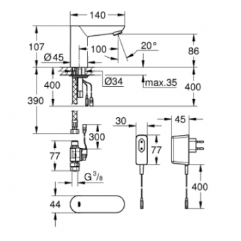 Grohe Euroeco Cosmopolitan E Rubinetto elettronico per lavabo con comando ad infrarossi 36269000