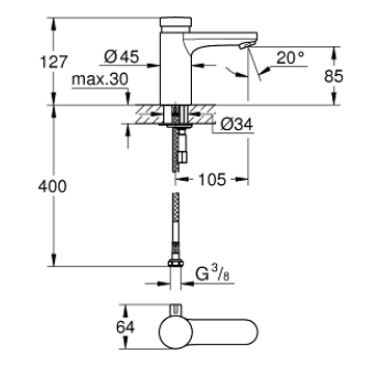 Grohe Eurosmart Cosmopolitan T Miscelatore per lavabo con autochiusura a tempo e limitatore di temperatura regolabile 36317000