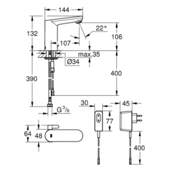Grohe Eurosmart Cosmopolitan E Miscelatore elettronico per lavabo con comando ad infrarossi e limitatore di temperatura 36325001