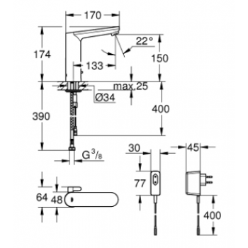 Grohe Eurosmart Cosmopolitan E Miscelatore elettronico per lavabo con comando ad infrarossi e limitatore di temperatura 36421000
