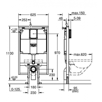 Grohe Rapid SL Elemento per WC con cassetta di scarico 80 mm, altezza di installazione 1,13 m 38994000