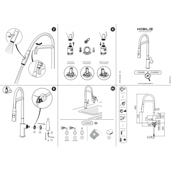 Nobili miscelatore lavello cucina con guaina e doccia a 2 getti Flag FL96400CR