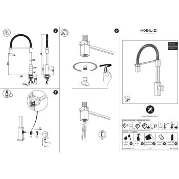 Nobili miscelatore lavello cucina con doccia a ritorno automatico Tower TW00300CR