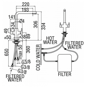 Nobili miscelatore lavello cucina con acqua filtrata AQ93823/3VCR
