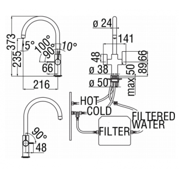 Nobili miscelatore lavello cucina con acqua filtrata FL96824/3VCR