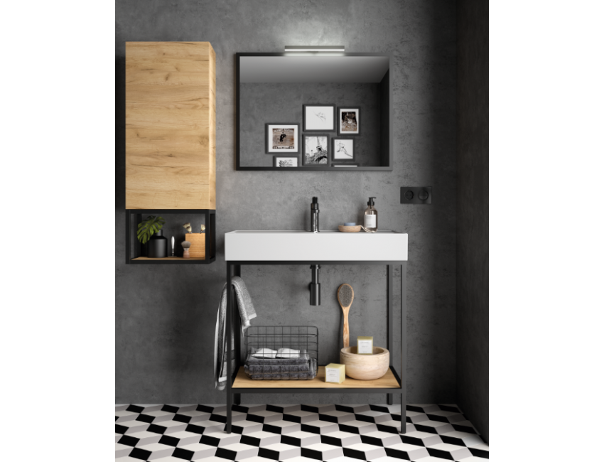 Mobile bagno a terra da 80 cm in rovere chiaro con lavabo Veneto