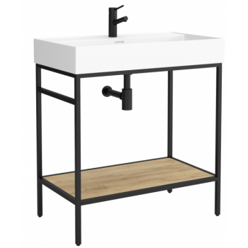 Mobile bagno a terra da 80 cm in rovere chiaro con lavabo Veneto