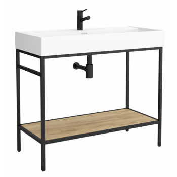 Mobile bagno a terra da 100 cm in rovere chiaro con lavabo Veneto