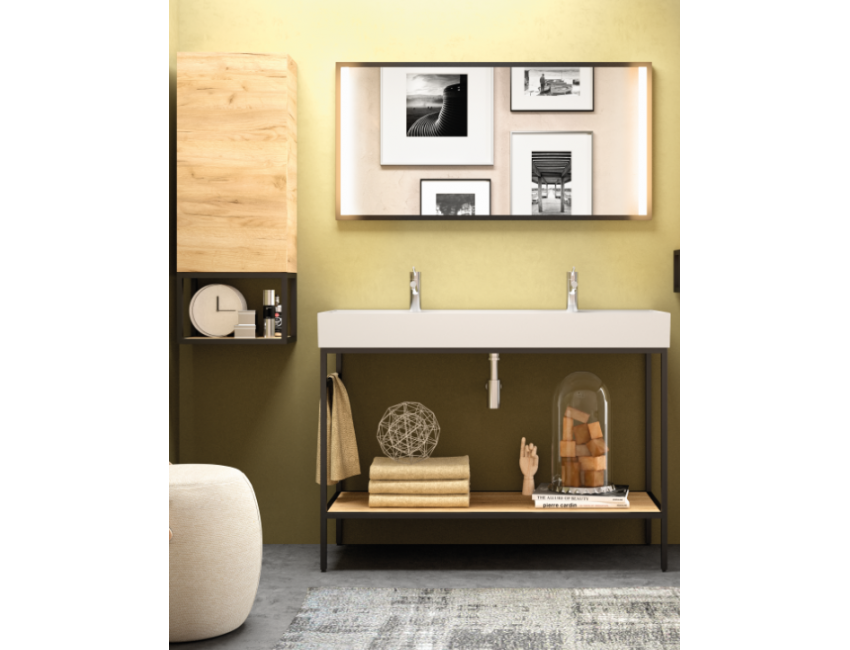 Mobile bagno a terra da 120 cm in rovere chiaro con lavabo Veneto a due fori