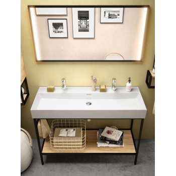 Mobile bagno a terra da 120 cm in rovere chiaro con lavabo Veneto a due fori