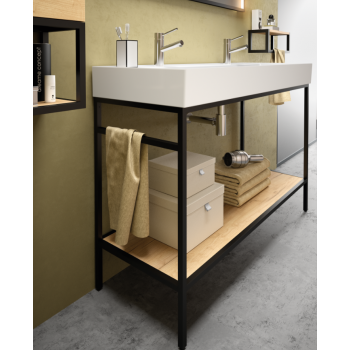 Mobile bagno a terra da 120 cm in rovere chiaro con lavabo Veneto a due fori