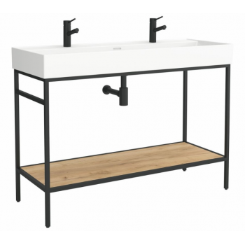 Mobile bagno a terra da 120 cm in rovere chiaro con lavabo Veneto a due fori