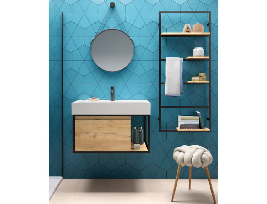 Badezimmer Badmöbel 120 cm aus eiche hell mit Waschtisch Veneto 2 loch