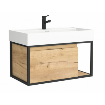 Mobile bagno sospeso da 80 cm in rovere chiaro con lavabo Veneto 810