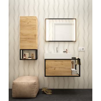 Aufgehängt Badmöbel 80 cm aus eiche hell mit Waschtisch Veneto 810