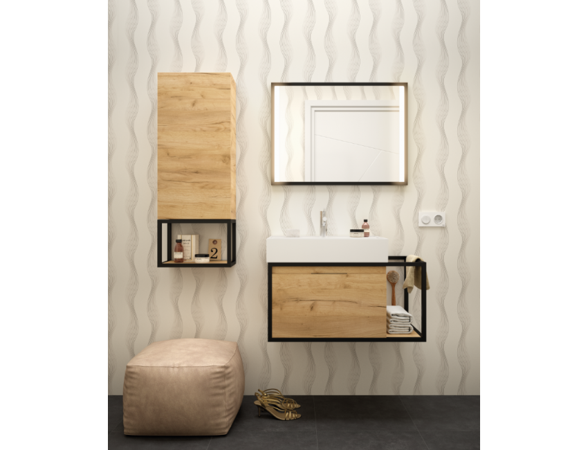 Mobile bagno sospeso da 80 cm in rovere chiaro con lavabo Veneto 610