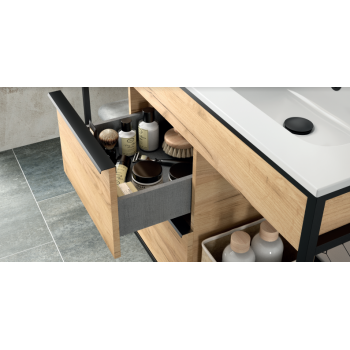 Mobile bagno sospeso da 80 cm in rovere chiaro con lavabo Veneto 610