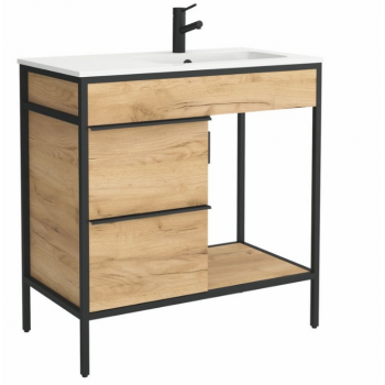 Mobile bagno a terra da 85 cm in rovere chiaro con lavabo Iberia