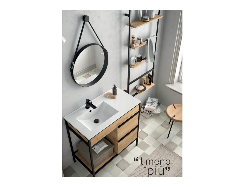 Mobile bagno a terra da 85 cm in rovere chiaro con lavabo Iberia