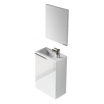 Composizione bagno da 40 cm colore Bianco laccato con mobile bagno sospeso, specchio e lavabo