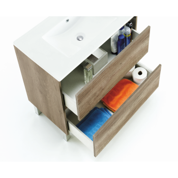 Composizione bagno da 80 cm con mobile bagno sospeso colore Nordik, specchio e lavabo