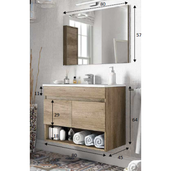 Composizione bagno Cotton da 80 cm con mobile sospeso colore Nordik, specchio e lavabo