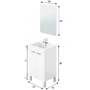 Composizione bagno Koncept da 80 cm con mobile bianco lucido, specchio e lavabo