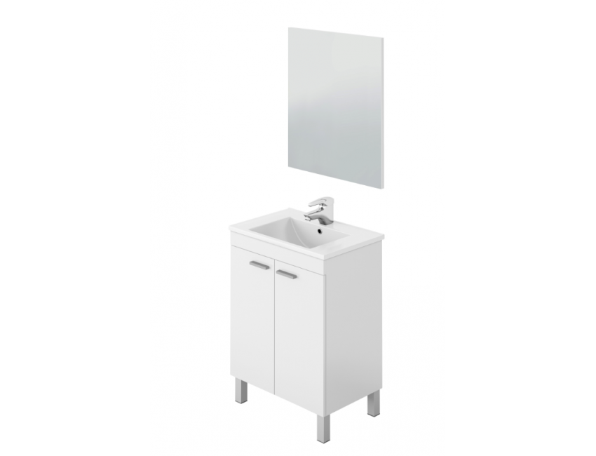 Mobile bagno a terra 60 cm bianco lucido con specchio