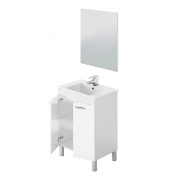 Mobile bagno a terra 60 cm bianco lucido con specchio