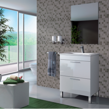 Badezimmerschrank auf dem boden 60 cm glänzend weiß mit spiegel