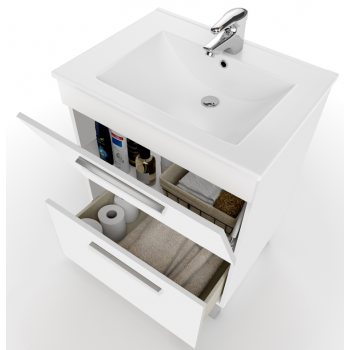 Badezimmerschrank auf dem boden 60 cm glänzend weiß mit spiegel