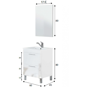 Badezimmerschrank auf dem boden 60 cm glänzend weiß mit spiegel