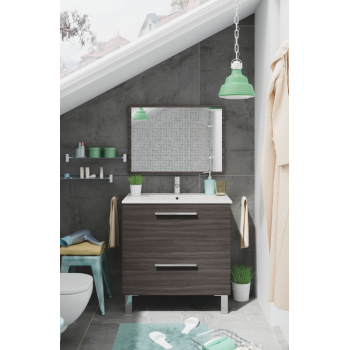 Mobile bagno a terra 80 cm grigio cenere con specchio