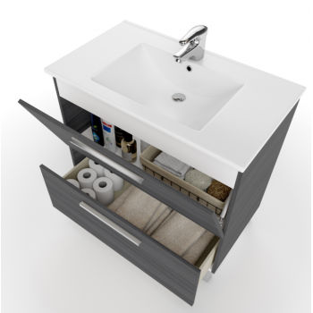 Mobile bagno a terra 80 cm grigio cenere con specchio