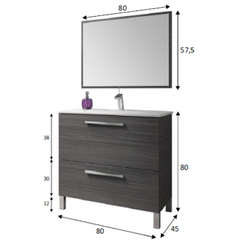 Mobile bagno a terra 80 cm grigio cenere con specchio