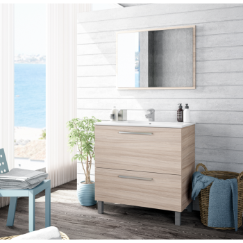 Badezimmerschrank auf dem boden 80 cm Esche grau mit spiegel