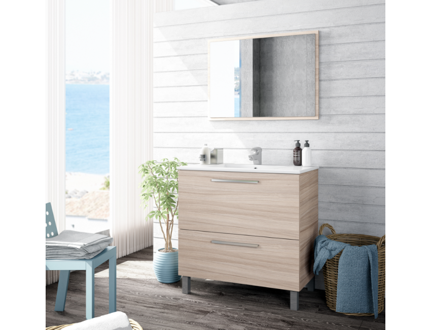 Mobile bagno a terra 80 cm colore naturale con specchio