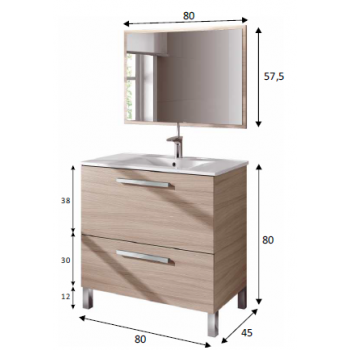 Mobile bagno a terra 80 cm colore naturale con specchio