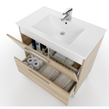 Mobile bagno a terra 80 cm colore naturale con specchio