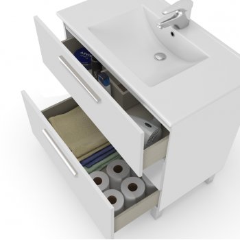 Mobile bagno 3 cassetti a terra 80 cm bianco lucido con specchio