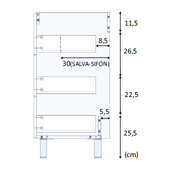 Mobile bagno 3 cassetti a terra 80 cm Rovere chiaro con specchio