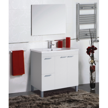 Mobile bagno a terra Aktivia 80 cm bianco lucido con specchio