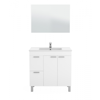 Mobile bagno a terra Aktivia 80 cm bianco lucido con specchio