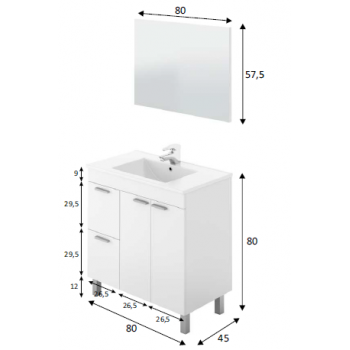 Mobile bagno a terra Aktivia 80 cm bianco lucido con specchio