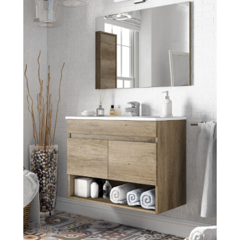 Badzusammensetzung Dakota 80 cm mit Nordik badmöbel, spiegel und waschtisch