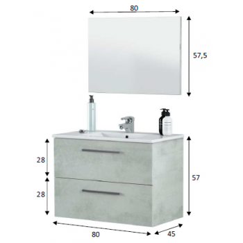 Badezimmerschrank auf dem boden Aktivia 80 cm Glänzend weiß mit spiegel